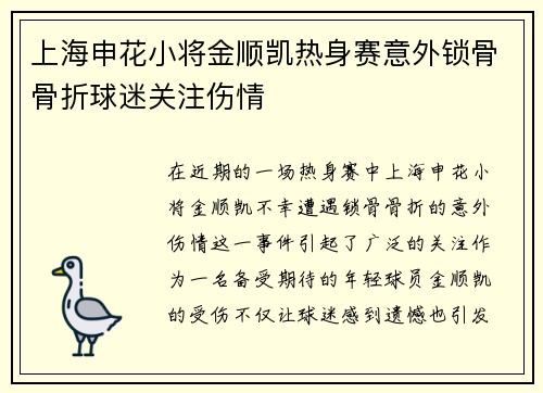 上海申花小将金顺凯热身赛意外锁骨骨折球迷关注伤情 上海申花小将金顺凯热身赛意外锁骨骨折球迷关注伤情